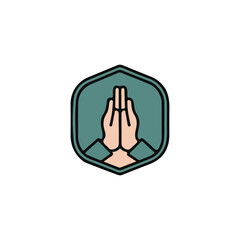 Praying hands within a hexagon frame a symbol of devotion and peace