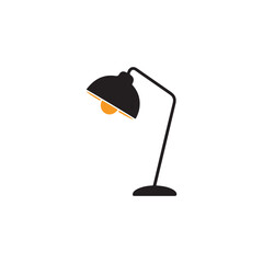 Simple graphic illustration of a black desk lamp with a warm glow