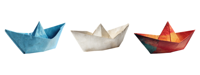 Paper Boats Set on Transparent Background