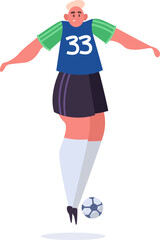 Football player dribbling soccer ball with jersey 33
