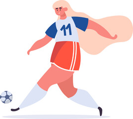 Woman athlete playing football kicking soccer ball