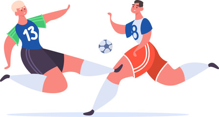 Soccer players competing for ball in action game