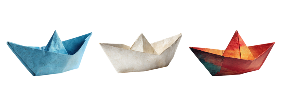 Paper Boats Set on Transparent Background