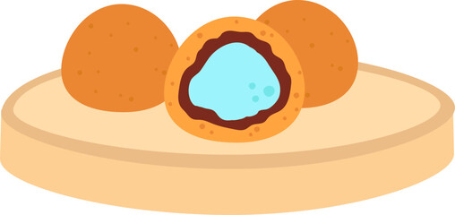 Cream puff snacks with blue filling on a plate