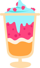 Colorful layered parfait milkshake dessert with whipped cream