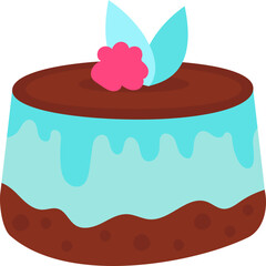 Chocolate cake with blue icing and fruit decoration