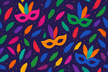 Naklejka premium Colorful masks and feathers create a festive atmosphere during a carnival celebration