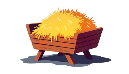 Hay in wooden manger with bright yellow straw in a rustic style  