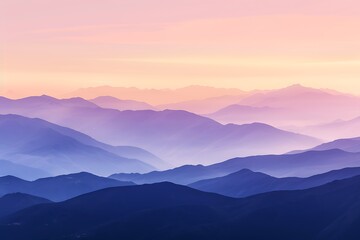 Fototapeta premium Serene mountain ridges under a pastel sky gradient capture a tranquil landscape