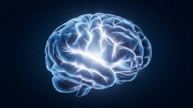 Glowing brain illustration on black background representing thought processes