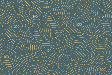Contour lines illustrate terrain elevations with clear markings on deep blue background