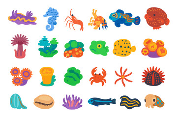 Obraz premium Colorful underwater creatures and corals found in a vibrant marine ecosystem
