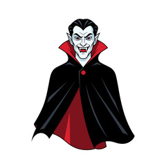 Cartoon Vampire with Fangs and Cape.