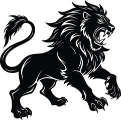 Lion Silhouette: A fierce lion in silhouette roars powerfully, with majestic mane and sharp claws. This graphic evokes strength and dominance