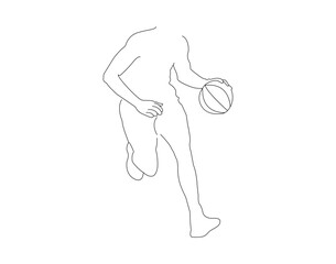 Line drawing of a basketball player dribbling