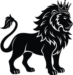 Majestic Lion King Silhouette: An imposing silhouette of a lion king, adorned with a regal crown, radiating power and authority. This striking image embodies strength and leadership.