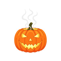 Illuminated Halloween Pumpkin with Spooky Face and Smoke.