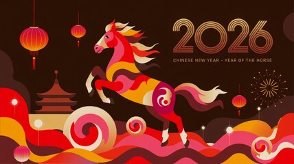 Abstract Chinese New Year 2026 Year of the Horse Vector Art
