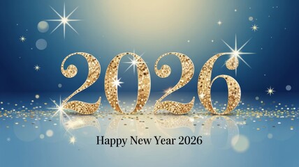 Sparkling Gold 2026 Happy New Year Blue Background
 banner