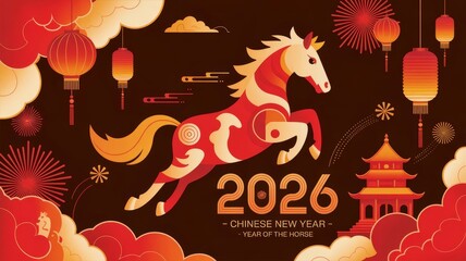 Vibrant Chinese New Year 2026 Year of the Horse Illustration
