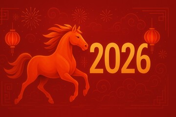 Minimalist Chinese New Year 2026 Year of the Horse Vector red