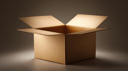 Open cardboard box with natural lighting ideal for creative and commercial use