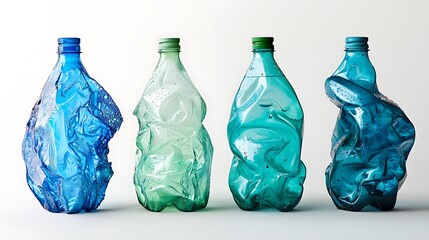 Plastic Bottles Crushed and Squashed in Various Colors