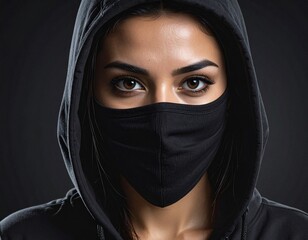 Hooded cyber criminal in black mask, cybercrime concept