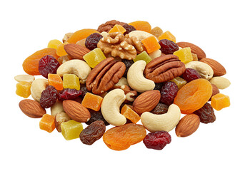 Assorted nuts dried fruits healthy snack transparent background