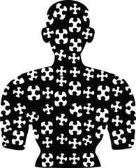 Puzzle Piece Human Silhouette: A conceptual representation of the human form is filled with intricate puzzle pieces, symbolizing the complexity of the individual.