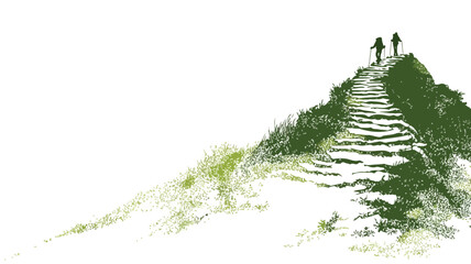 Ultimate Adventure: Hikers Embracing Nature's Challenge Ascending Peak