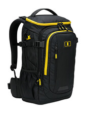 Backpack with yellow accents isolated on transparent background