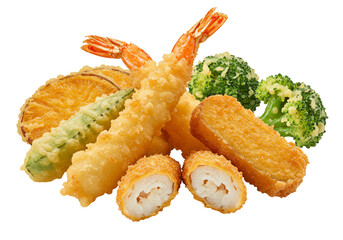 Assortment of tempura dishes on transparent background