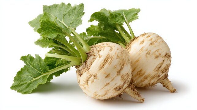 Fresh turnips with green leaves isolated on white background - Powered by Adobe