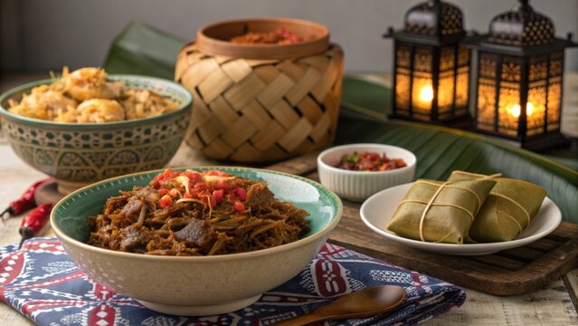 Warm and Homely Scene with Bowls of Spicy Shredded Serunding