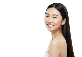 Beautiful asian woman smiling portrait transparent background