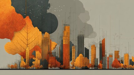 autumn cityscape with colorful foliage