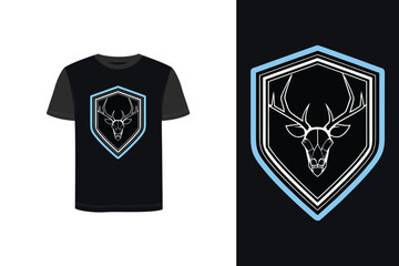 Minimalist Tshirt mockup stag skull graphic inside a shield outline deer head