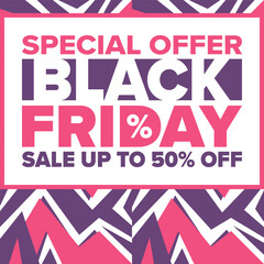Black Friday. Sale up to 90% off. Biggest sale of the year. Special offer banner. Holiday shopping in United States. Super season deal in November. Discount badge. Creative vector template