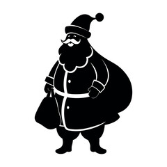 Silhouette of Santa Claus with Bag on White Background