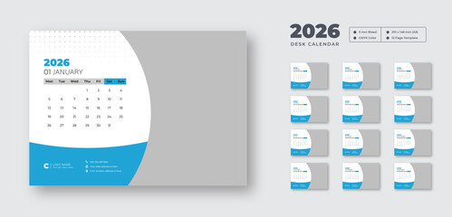2026 desk calendar template | 12-month editable layout | Clean printable design for desktop organization