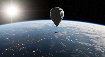 Satellite launch via stratospheric balloon over Earth's horizon, a modern space exploration concept for global communications