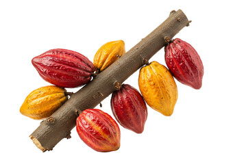 Cacao pods on branch isolated on transparent background