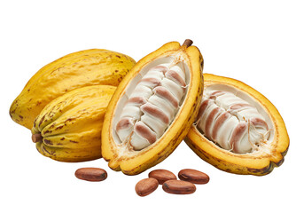 Cacao pods with beans isolated