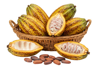 Cacao fruit basket isolated on transparent background