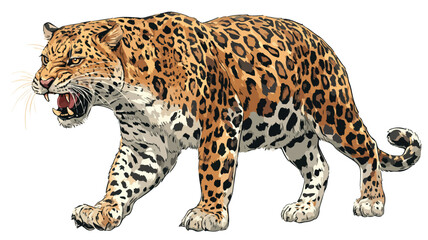 Naklejka premium Wild Roaring Jaguar Leopard Full Body Vector Illustration