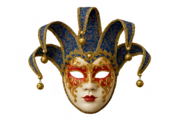 Ornate traditional venetian jester carnival mask transparent background