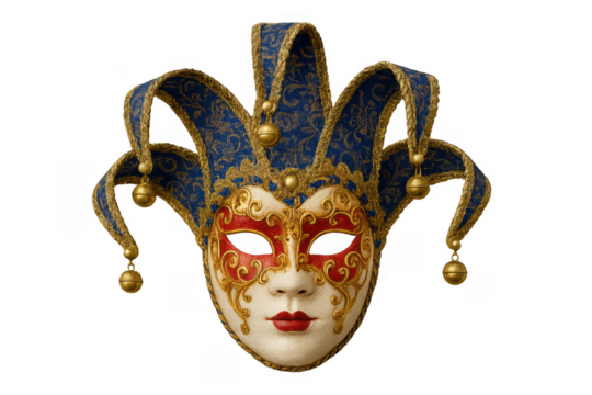 Ornate traditional venetian jester carnival mask transparent background
