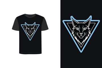Stylized Tshirt mockup lynx head graphic within a light blue triangle animal face © Sanot