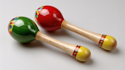Colorful handcrafted wooden maracas for musical play and cultural celebration
